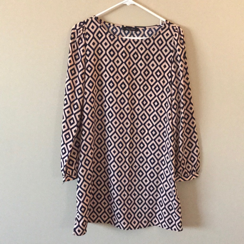 Shift dress navy and pink pattern